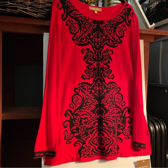 Ellen Tracy Sweater. New with tags. Medium, Red/Black, Elegant - Picture 9 of 12